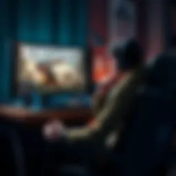 Gamer contemplating purchase of Renegades A thoughtful gamer sitting at a desk, looking at a screen displaying the game Renegades, considering the $30 price tag