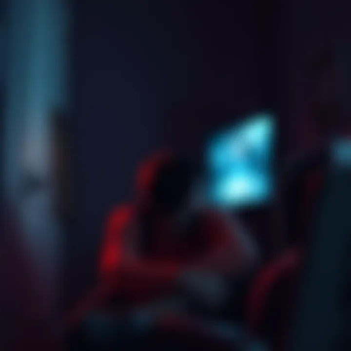 A gamer sitting in a dimly lit room, deep in thought while looking at a screen showing Resident Evil 2 gameplay, with a frightened expression.