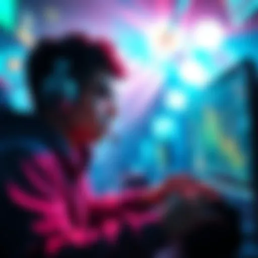 A gamer engaged in a visually rich video game with unique mechanics and choices, showcasing immersive graphics and diverse gameplay elements.