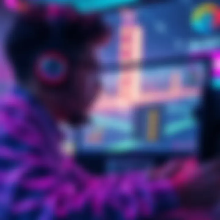 Gamer Using Custom Tool for Triple Edits A gamer focused on a screen showing a custom tool that analyzes input mistakes for mastering the Infinite Triple Edit technique in a video game.