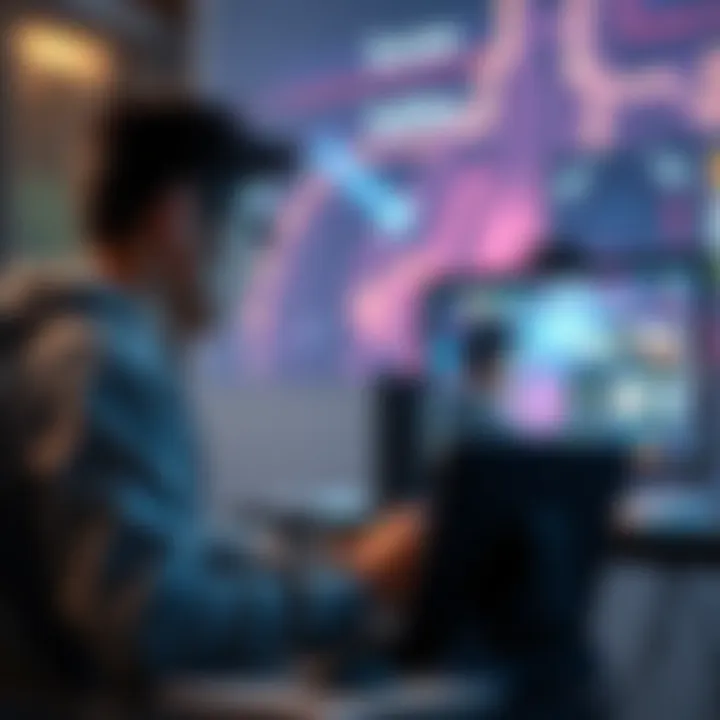 Gamer choosing between finishing an opponent or letting them concede A gamer sits at a computer, pondering whether to defeat their opponent or allow them to give up, with intense gameplay visuals on the screen.