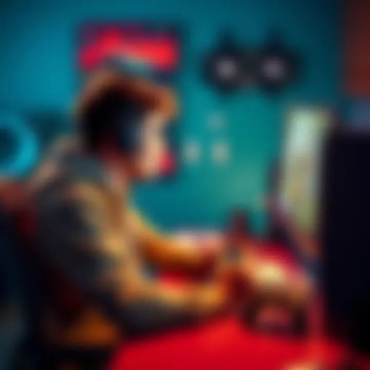 A gamer sitting at a desk with a game controller, pondering whether to uninstall a completed game on their screen.