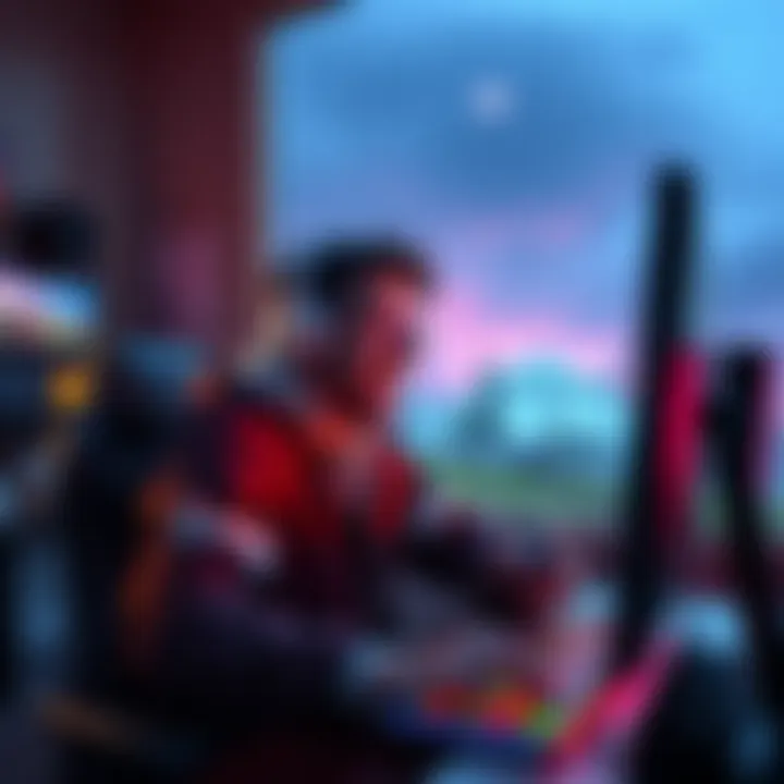 A gamer playing on a computer, experiencing DLCs for Night Springs and Cauldron Lake, with excitement on their face