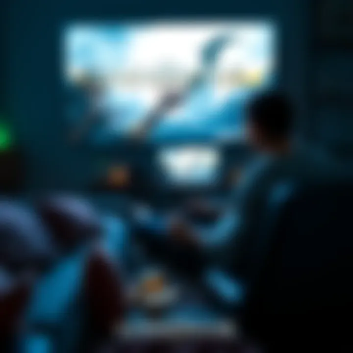 A gamer sits on a couch, focused on a TV screen displaying God of War Ragnarök gameplay, with snacks and drinks nearby