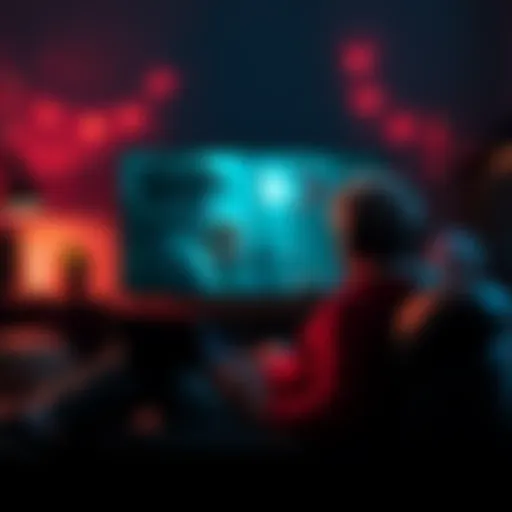 A gamer watching an emotional scene unfold on a screen, showcasing character development and story moments in a game, with focused expressions and a cozy setup.