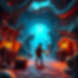A player gaming solo in a colorful fantasy dungeon environment with various monsters and treasures around.