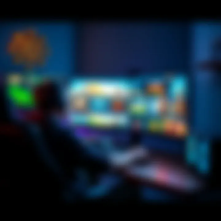 Gamer exploring new game options A gamer sitting at a desk, browsing through various game titles on a computer screen, looking for engaging gameplay alternatives to MMOs.