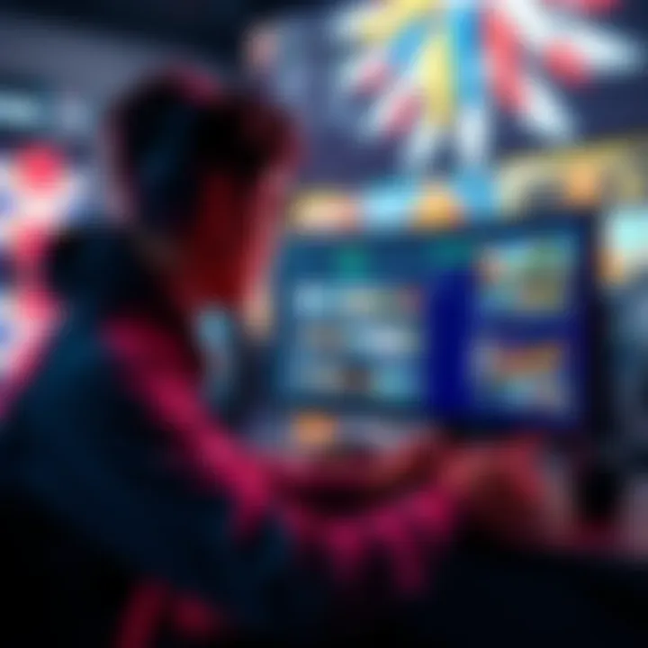 A gamer sits in front of a screen, browsing through a list of new and popular games to play