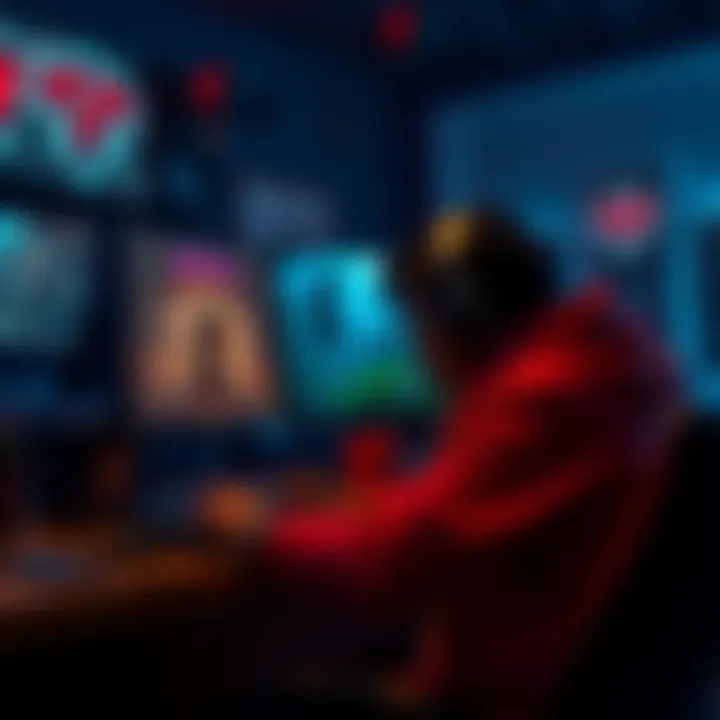 Gamer exploring Soul Reaver A gamer focuses on their screen while playing Soul Reaver, surrounded by gaming gear, representing a journey into the game's lore and mechanics.