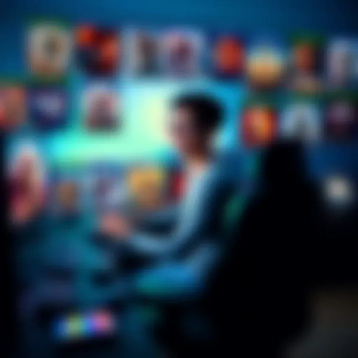 Person sitting at a computer, surrounded by various video game covers, looking excited about unique gaming options