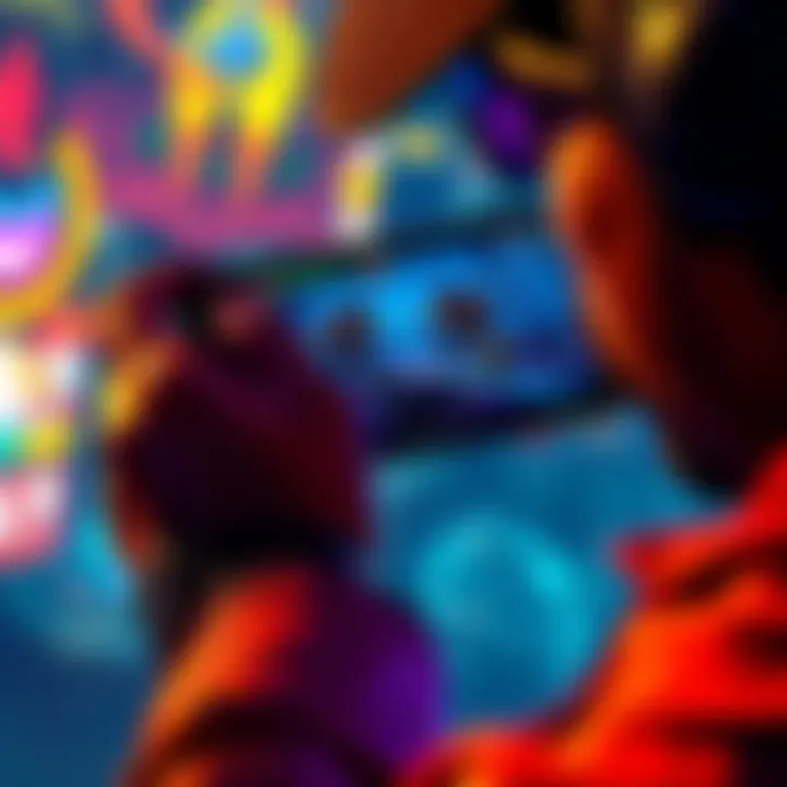 A focused gamer grips their mobile device, sweat on their hands, as they approach a boss fight in a mobile game. The screen shows menacing characters and intense gameplay.