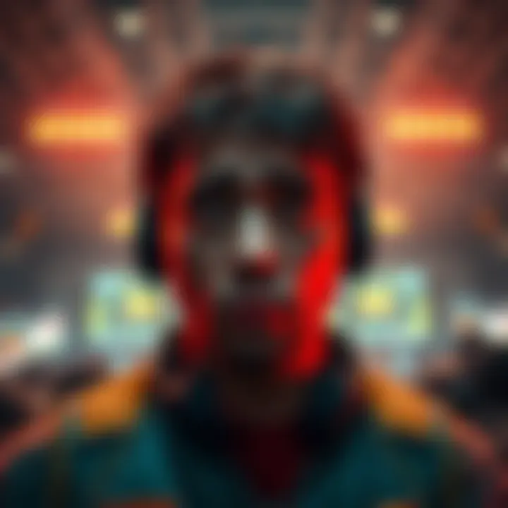 A gamer struggling against a final boss in a video game arena, showing stress and confusion due to lack of ammo resources