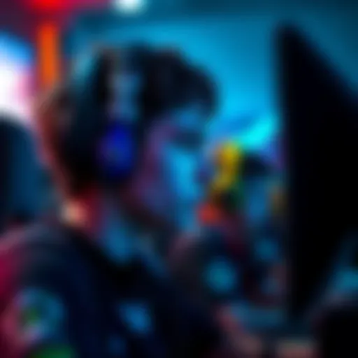 A gamer wearing open-ear earbuds, concentrating on the screen while playing video games, showing their determination in solo matches.