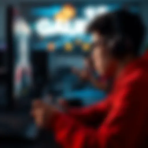 A gamer intensely playing a video game, focused on the screen with a game controller in hand