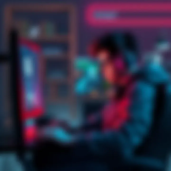 A gamer sits at a computer, looking frustrated while playing an extraction shooter game, with chat messages about friends not joining.