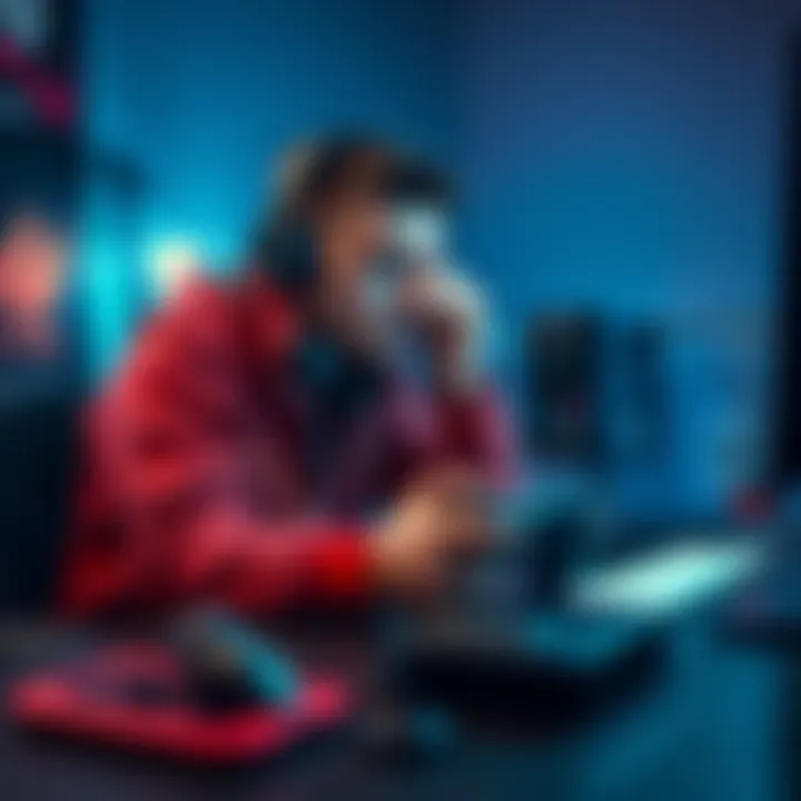 A gamer sitting at a desk with a gaming controller, looking frustrated after a disappointing match, conveying the feeling of wanting to quit ranked games.