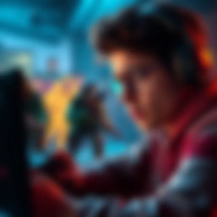 Gamer Frustrated with Sniping A gamer looking frustrated while playing a video game, with a cartoonish representation of a player's team targeting them in the background.