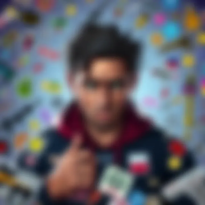 A gamer looking frustrated while managing weapon stickers in Marathon, surrounded by colorful and chaotic stickers.