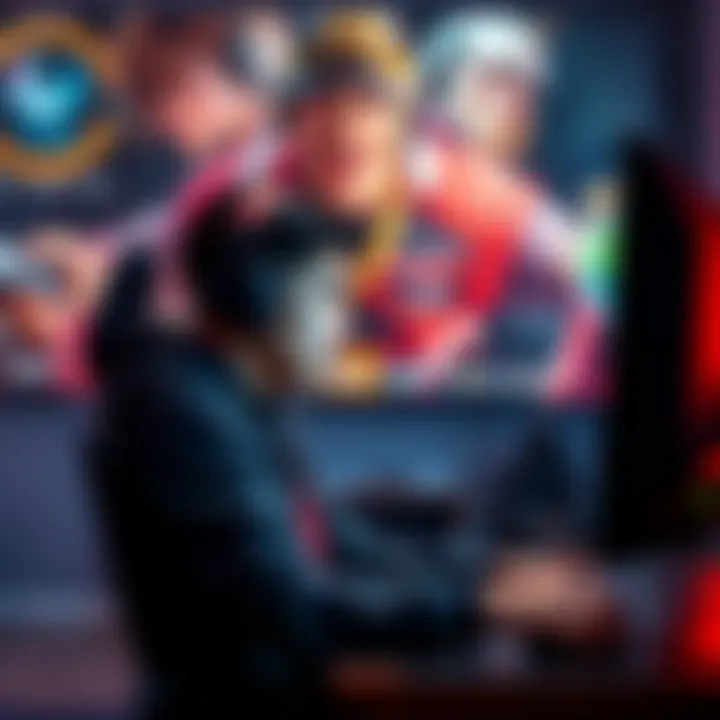 A passionate gamer sits in front of a computer, showing frustration while playing a video game. The screen displays a popular gaming title, and posters of various games are visible in the background.