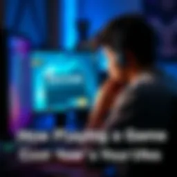 Gamer sitting in front of computer A frustrated gamer with head in hands, staring at a computer screen showing a game with server error message, hinting at lost time and emotion.