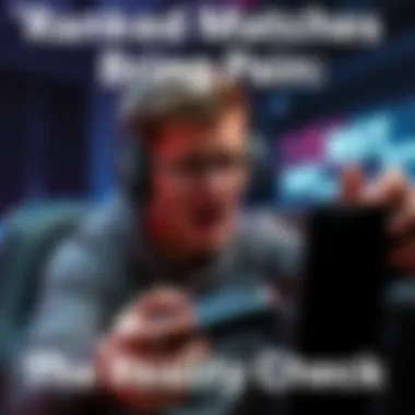 Gamer Frustration A gamer displaying frustration during a ranked match, with a game controller in hand and a focused expression, set in a dimly lit gaming room.