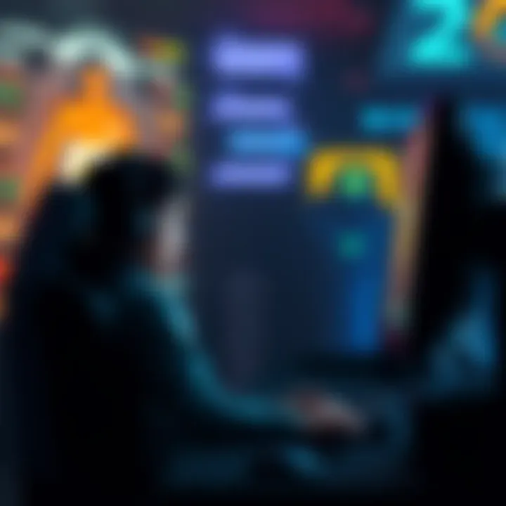 A gamer sitting at a computer looking frustrated while playing, with chat messages displayed on the screen indicating conflict with other players.