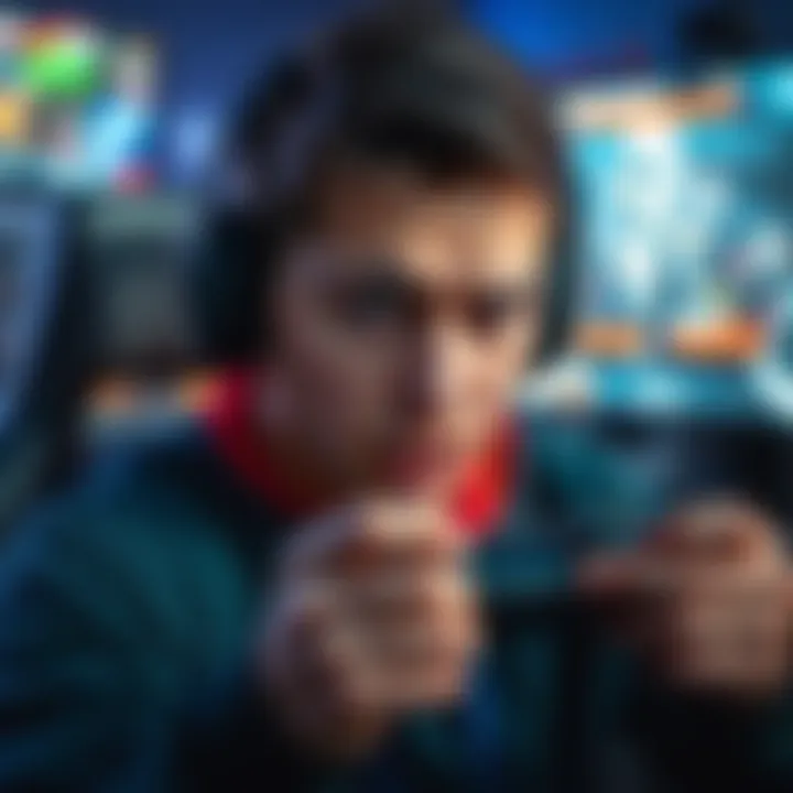 A gamer looks disappointed while playing video games, with a focus on the screen showing a losing game scenario. The player holds a controller tightly, expressing frustration over their losing streak.