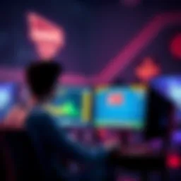 A gamer sitting in front of a computer, looking stressed and tired after losing multiple matches. The screen shows a game score with high losses, reflecting their struggles.