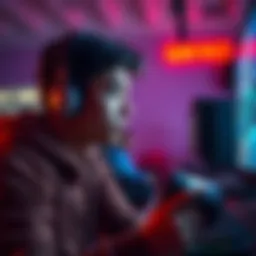 A gamer looking upset while playing Arms Race, staring at the screen with a controller in hand.