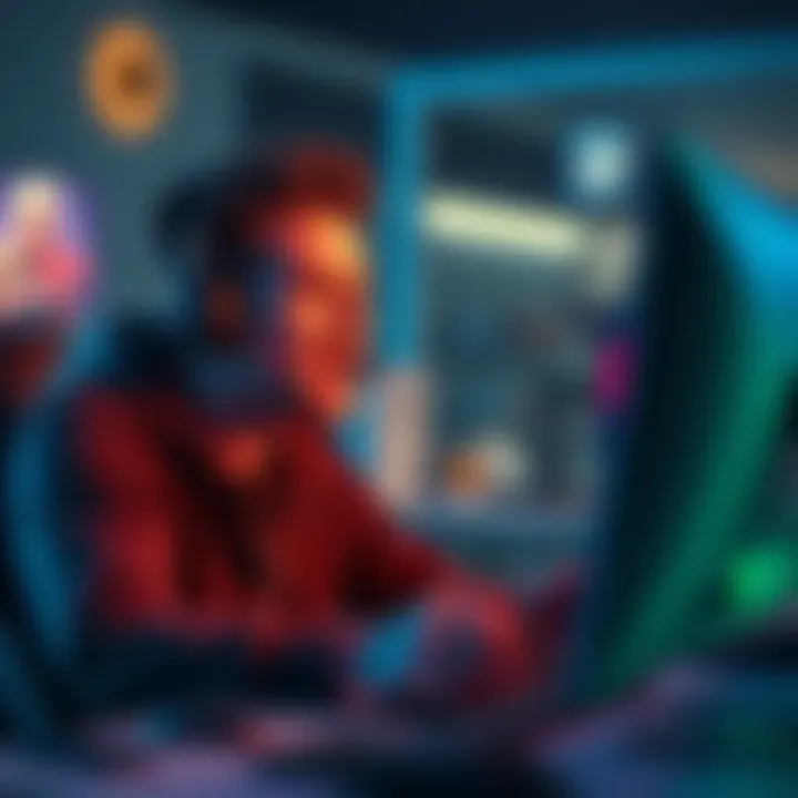 An angry gamer sitting in front of a computer, expressing frustration over game complaints while playing