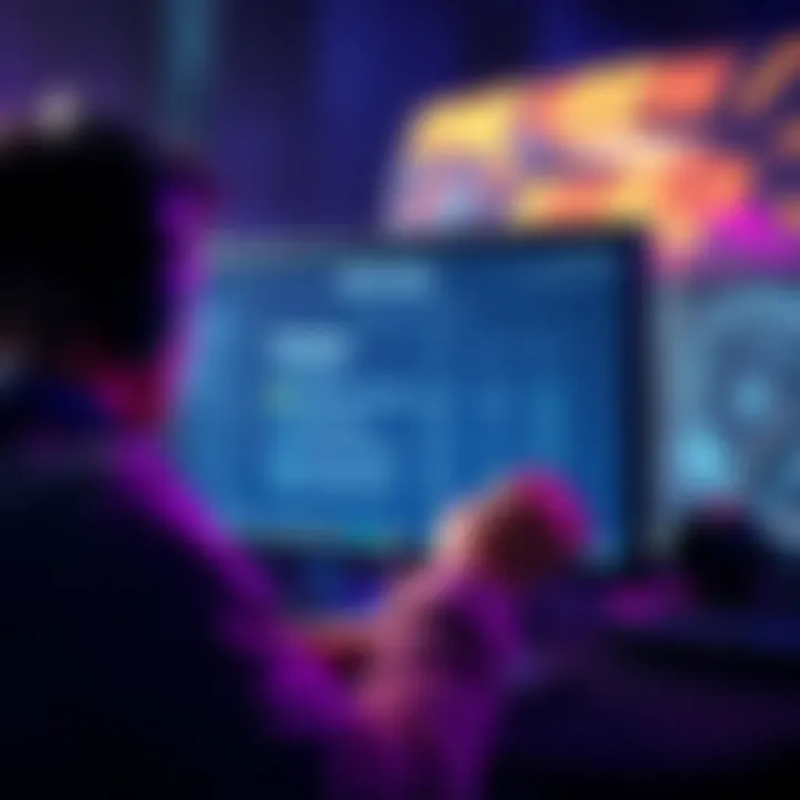A gamer showing frustration while staring at a computer screen that displays an empty matchmaking queue in a multiplayer game.
