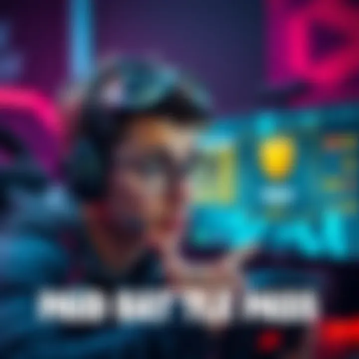 A gamer looks frustrated while playing a video game, with a graphic showing a paid battle pass overlay on the screen.