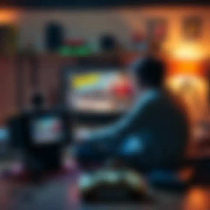 A gamer enjoying the first Harry Potter game from 2001 on a Steam Deck, surrounded by retro gaming items.