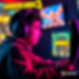 Player wearing headphones while gaming A focused gamer wearing headphones, immersed in playing Borderlands 3, with vibrant game visuals on the screen.