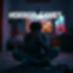 A gamer sitting on the floor, covering their face with hands, looking scared while playing a horror game on a console, dark room with a TV showing a scary scene.