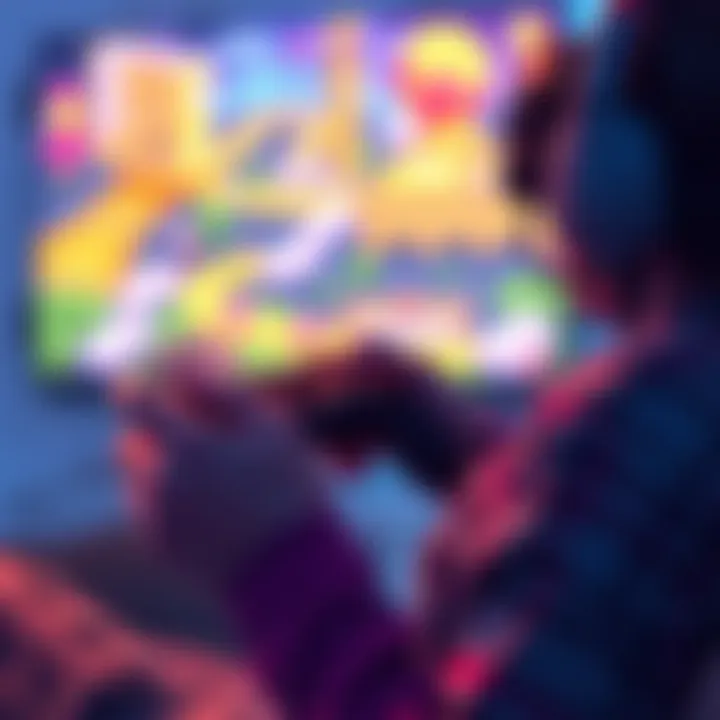 Gamer holding a controller A person enjoying a short gaming session with a video game controller, focusing on an indie game, illustrated with bright colors and engaging graphics, reflecting a modern gaming experience.