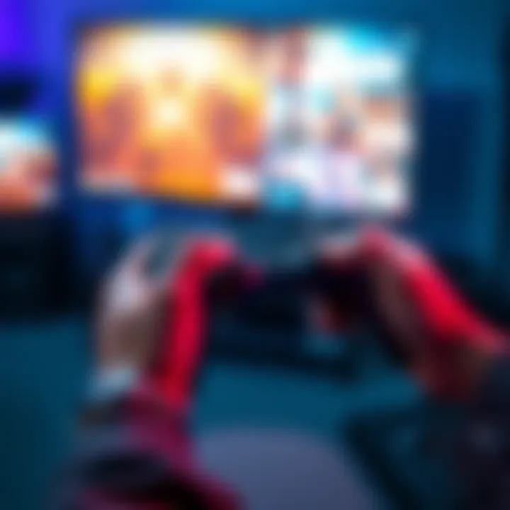 Gamer holding a game controller while looking at a screen, seeking new game recommendations after finishing two series.