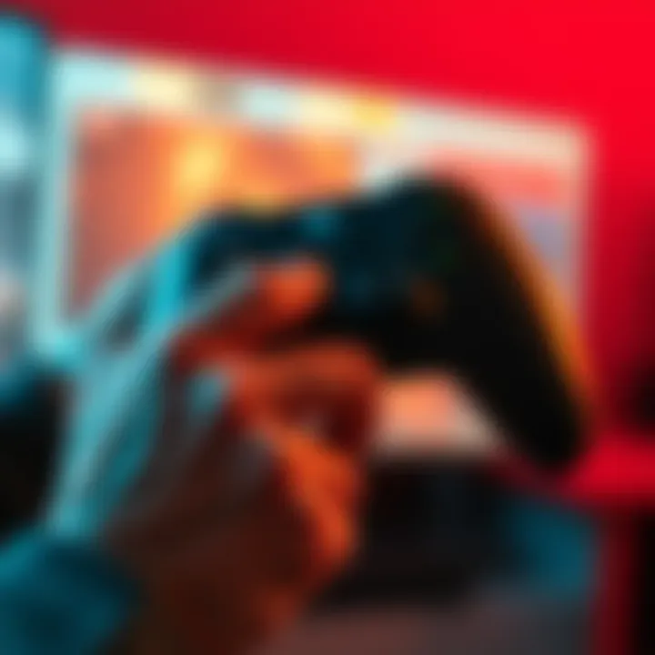 A close-up of a gamer gripping an Xbox controller, focusing on their fingers on the shoulder buttons.