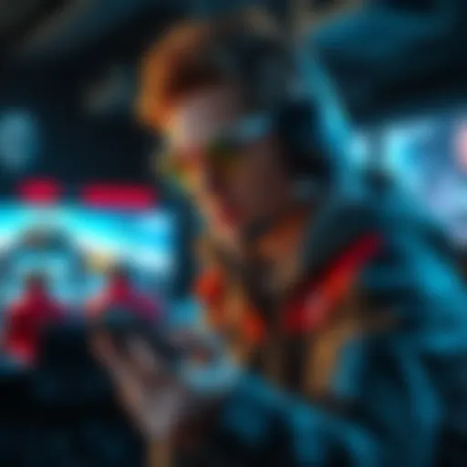 A gamer focused on mastering the Pilot Gauntlet, holding a controller with a determined expression, surrounded by action on screen.