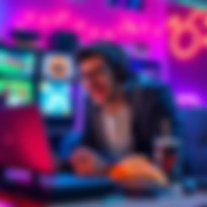 A gamer chuckling while playing on a gaming console, surrounded by snacks and drinks, showing signs of overindulgence in gameplay.