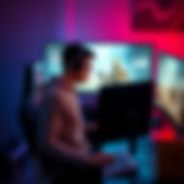 Gamer Leaving AB A person sitting in front of a computer, looking disappointed with a gaming headset on, as they prepare to leave the game AB. A screen shows a character from AB fading away.