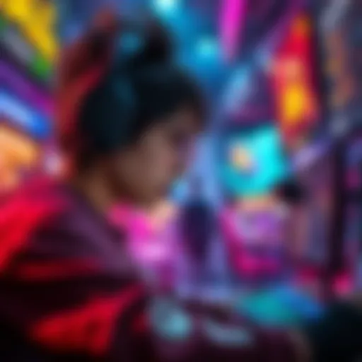 A gamer focused on leveling up their character in a vibrant game environment, showing progress to level 34.