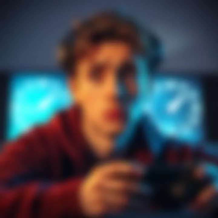 A gamer looking frustrated while waiting for a game to load on a console, with a clock symbol indicating long wait times in the background.