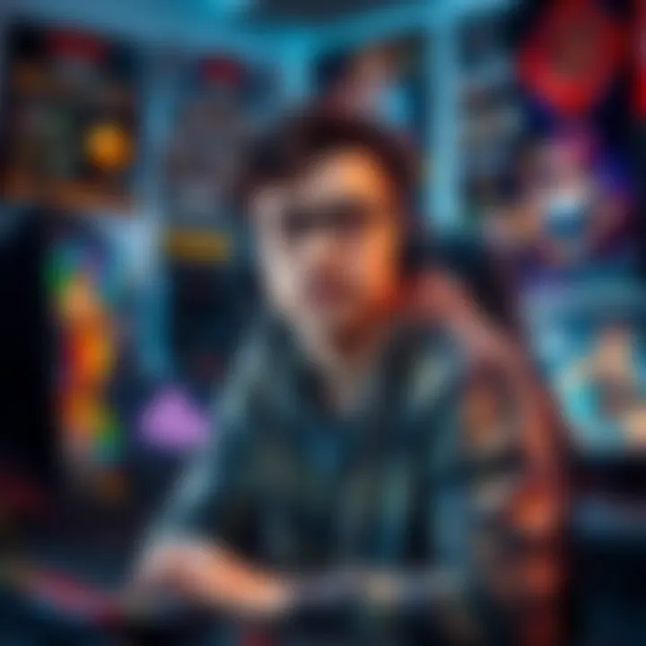 A 26-year-old Canadian gamer with a gaming setup, surrounded by gaming equipment and anime posters, expressing desire to find a girlfriend who enjoys Dota.