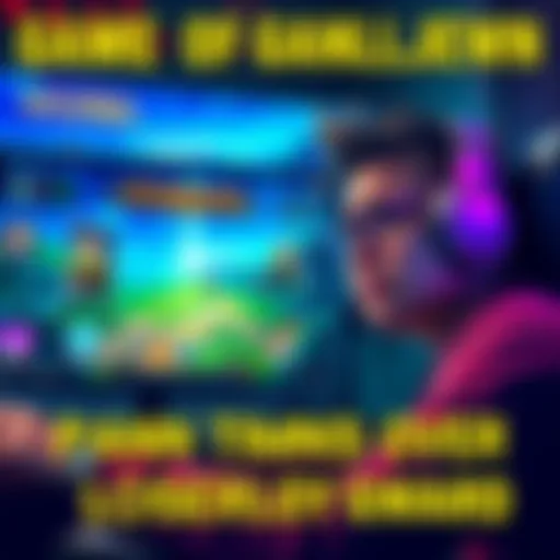 A gamer looks stressed while playing Blade of Galadriel, worried about their lost bodyguard, Krimp the Enchanted. The screen shows a fantasy landscape with vibrant colors and character icons, highligh...