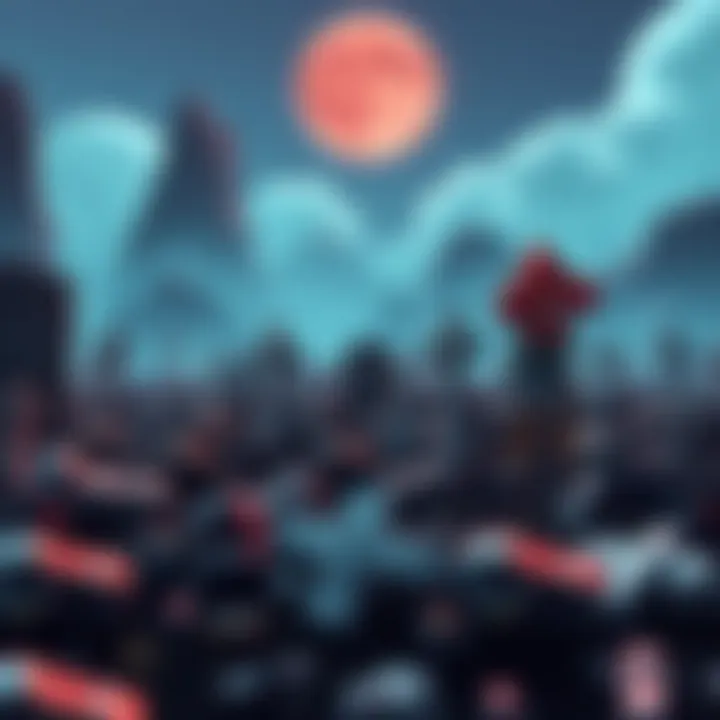 A gamer stands in a virtual landscape surrounded by a mass grave of non-playable characters, showing the aftermath of their frustration in a video game mission.