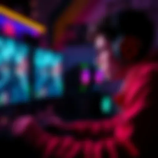 A gamer intensely focused on their screen, showcasing a high-performance gaming setup with a powerful GPU, displaying native resolution graphics without upscaling.