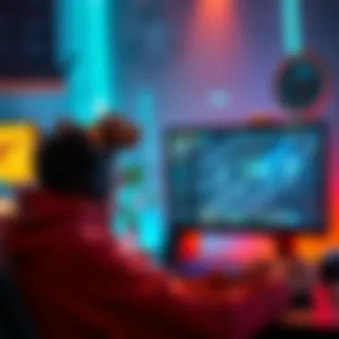 A gamer focuses on creating a No Hope build strategy in a game, with a computer screen showing gameplay and strategy notes