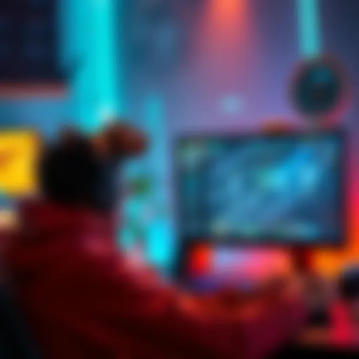 A gamer focuses on creating a No Hope build strategy in a game, with a computer screen showing gameplay and strategy notes