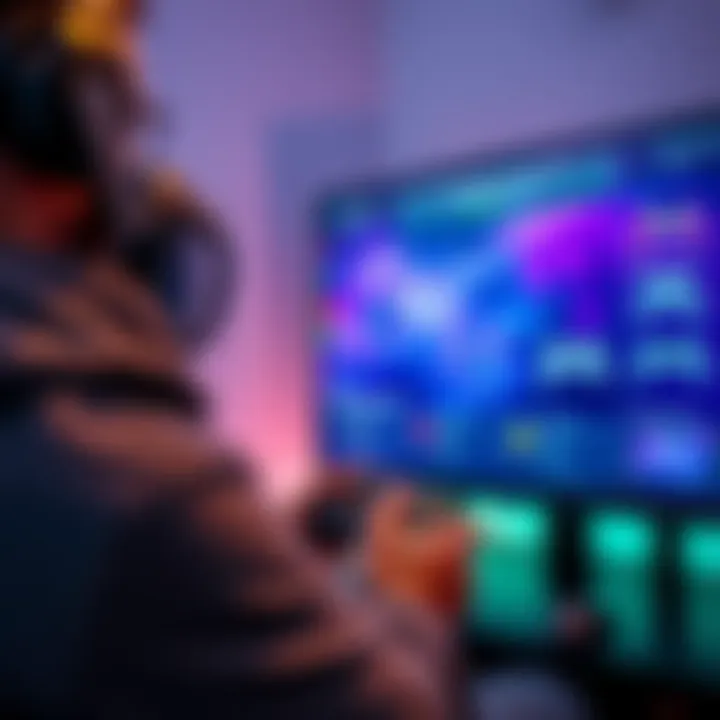 Gamer using optimal controls layout A gamer focused on gameplay, adjusting controller settings on a screen displaying various control layouts